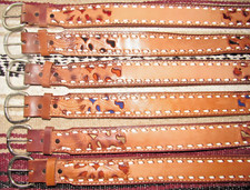 Vintage Western C M Co Buckstitch Inlay Leather Belts 6 pc Size 24 NEW
