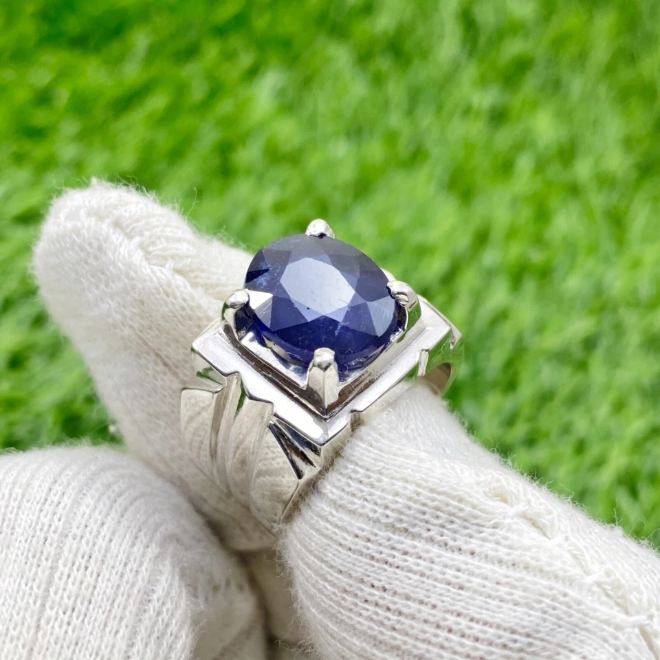 Natural Blue Sapphire Ring Natural Neelam Stone Ring African Sapphire Ring 925 - Image 4 of 4