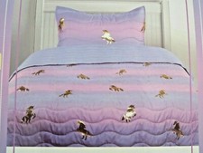 KIDS RULE UNICORN GOLD METALLIC PINK/PURPLE OMBRE REVERSIBLE TWIN QUILT SHAM SET