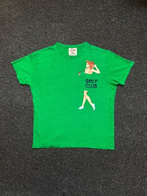 Rare Vintage Saint Barth  Golf Club  T-Shirt | Pin-Up Graphic | Linen Cotton Ble