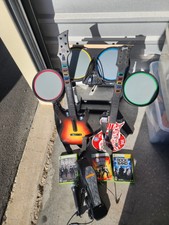Xbox 360 Rock Band Wired Drum Set Bundle Guitar Hero 2 Guitars Mic & Petal 