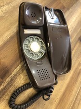 Rotary Phone ITT Slim Line Brown Heavy Brass Base Wall Plate Vintage 1960’s