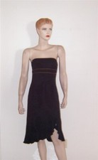 NWT DEVAN BLACK SPARKLE PAISLEY BROWN VELVET STRAPLESS RUFFLE HEM DRESS 2 S $69