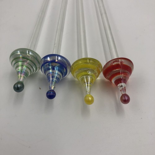 Blown Glass Barware Swizzle Stick Drink Stirrer Red, Blue, Green & Yellow Swirl - Picture 6 of 9