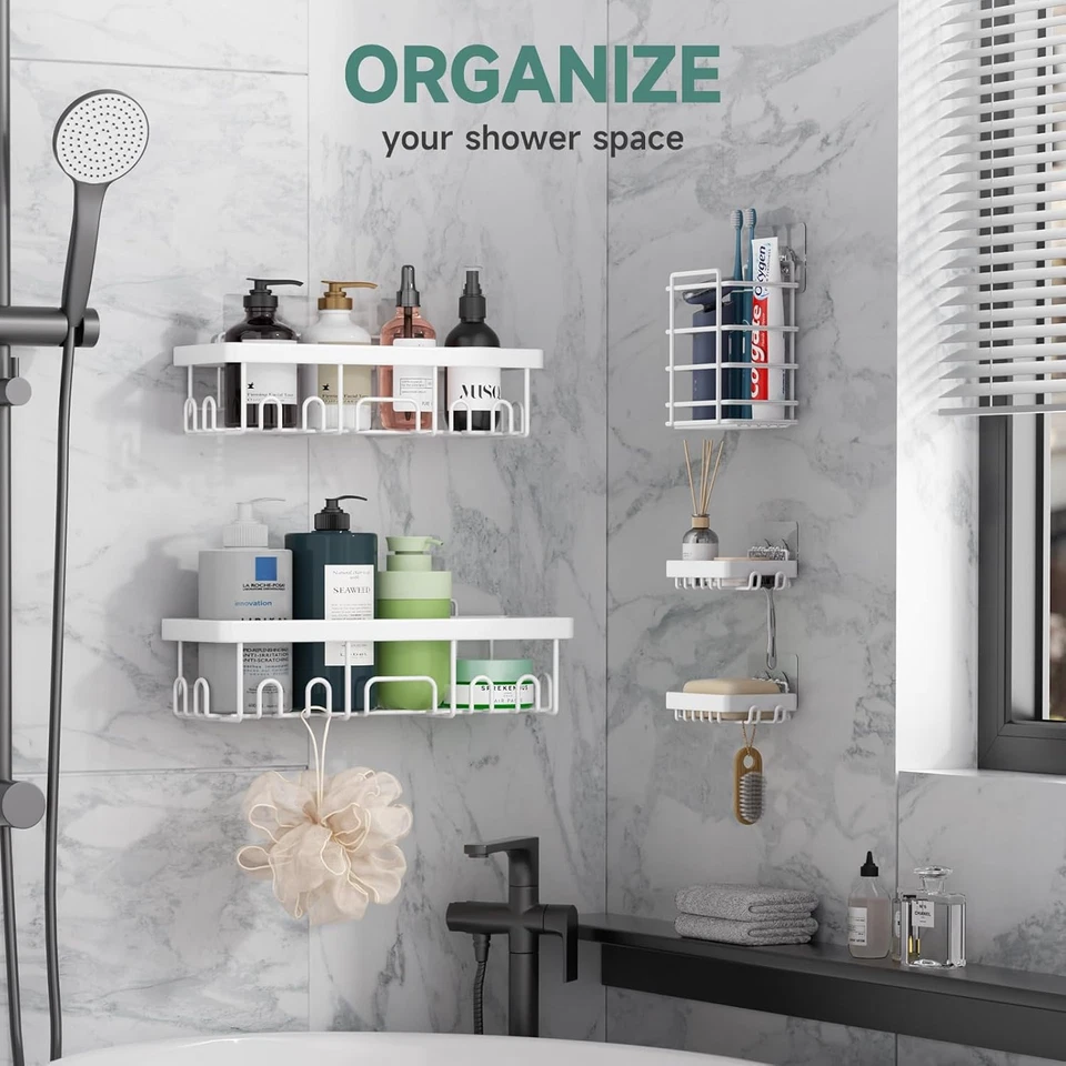 Adhesive Shower Caddy 5-Pack,Heavy Weight Bearing,Large Wall Mounted Shower Shel - Image 2 of 4