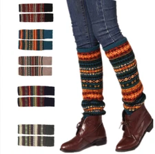 Women Leg Warmers Winter Knitted Socks Soft Ethnic Boot Cuffs Ankle Warmers