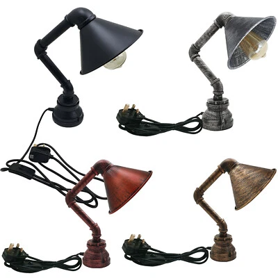 Lámpara de mesa de luz retro enchufe industrial tubo de agua Steampunk escritorio pantalla de luz - Imagen 1 de 4