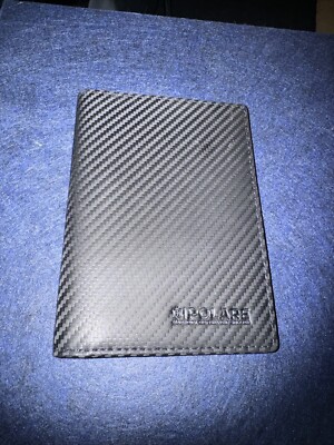 Men s POLARE Carbon Black Leather RFID Passport/Travel Bi-Fold Wallet New