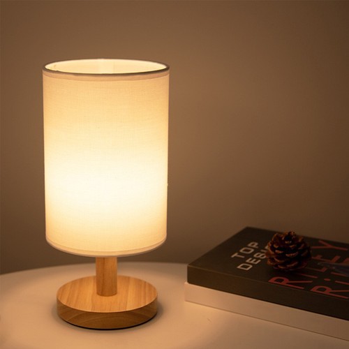 Modern Wooden Table Lamp LED Linen Night Light USB Powered Bedside Lamp JuxGH៚ - Picture 17 of 30