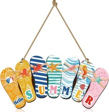 Hello Summer Door Sign Summer Wreaths for Front Door Hanger Rustic Wooden Daisy