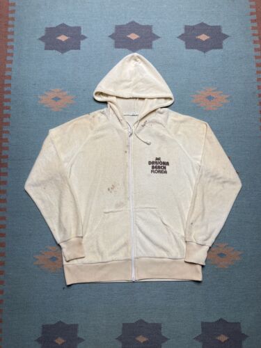Vintage terry cloth hoodie full zip Daytona beach florida size large towel 70s - Picture 1 of 15