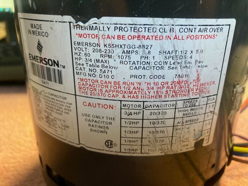 RESCUE 5471 DIRECT DRIVE BLOWER MOTOR 3/4-1/5 HP 208/230V 1075RPM 4/SP REVERSE - Picture 4 of 7