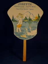 Ancien éventail écran PLV publicitaire Chapellerie canotier eau Josette Grasse 