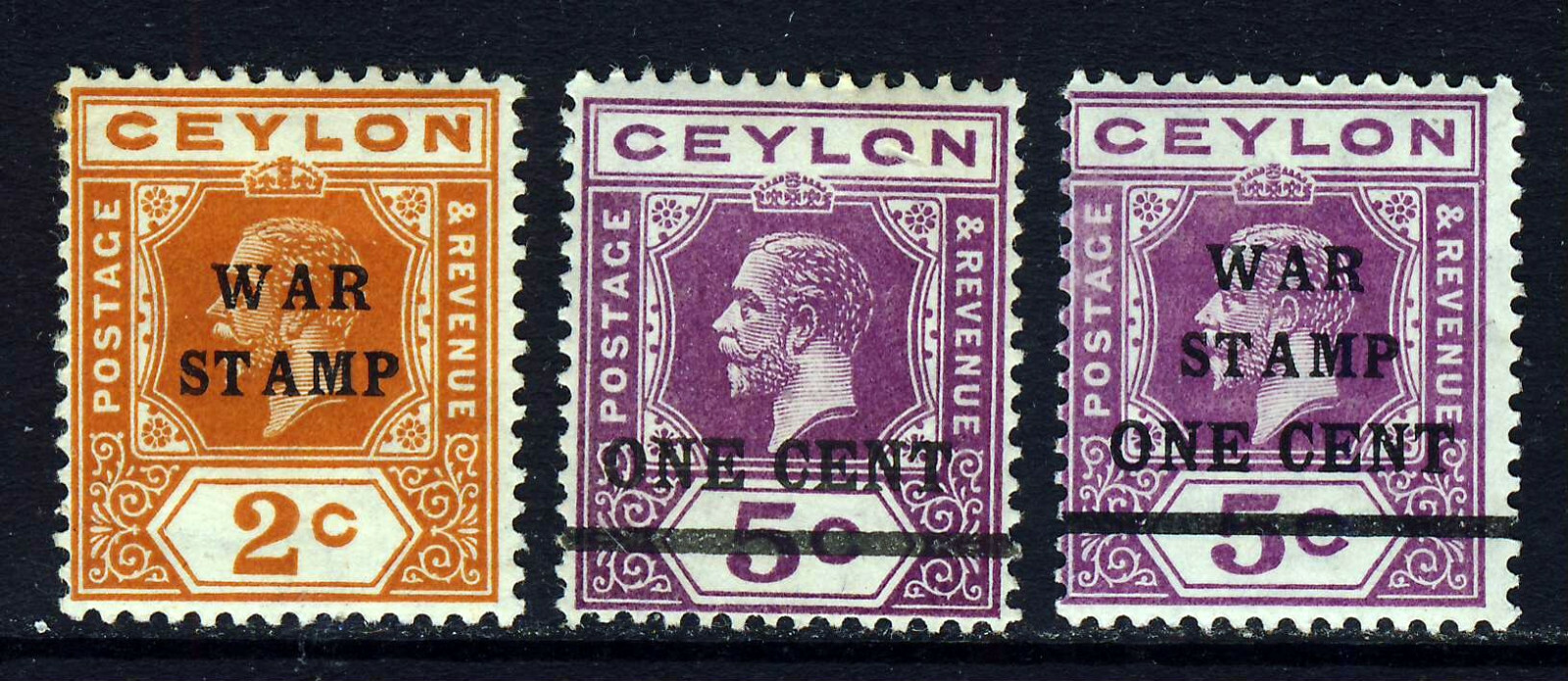 CEYLON V 1918 A War Stamp Group SG 330, SG 335 & SG 337 M komaba.jp