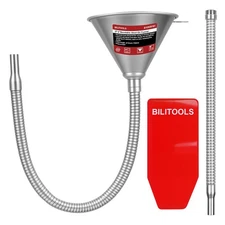 BILITOOLS 3pc Flexible Oil Funnel Kit, Spill-Free Steel System Silver+Red 