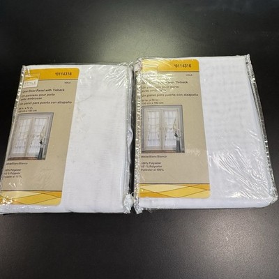 New Set 2 Home Style Selections One Door Panel w Tie Sheer Curtain 59 X72  White