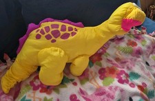 Vintage Fisher Price Dino-Roars Yellow Dinosaur Plush 1992 NYLON ROARS EUC