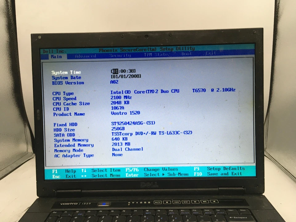 DELL VOSTRO 1520 - BOOTS TO BIOS - INTEL CORE 2 DUO T6570 - 2GB RAM - READ - BB! - Image 2 of 4