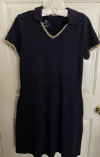 T by Talbots Navy Blue UPF 50 Polo Dress Short Sleeve V-Neck Pockets Size M