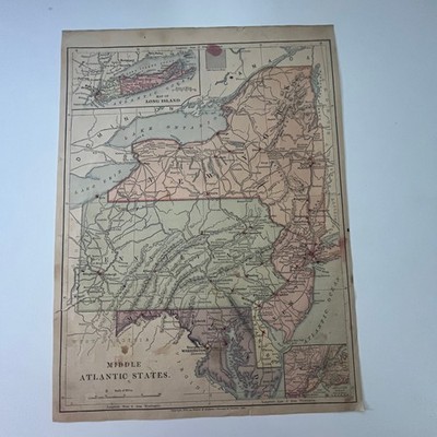 Middle Atlantic States 1889 Engraved Map SV31-3