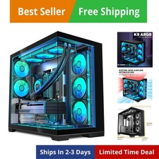 PC CASE 9 PWM ARGB Fans Pre-Installed, Mid-Tower Gaming PC Case, Panoramic Te...