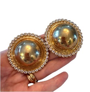 Authentic Alessandra Rich Large Gold Plated Crystal Dome Earrings