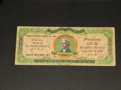 1933 Dietz Gum Presidents Play Bucks - Thomas Jefferson    VERY NICE!!!