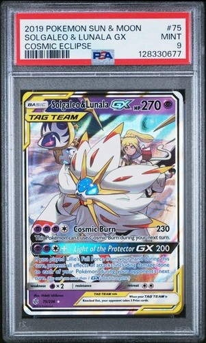 Pokémon TCG Solgaleo & Lunala GX 75/236 Cosmic Eclipse Holo Tag Team PSA 9