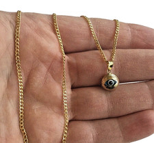 14K Solid Yellow Gold Blue Evil Eye Pendant 16" Necklace-10mm Lucky Charm- PT454