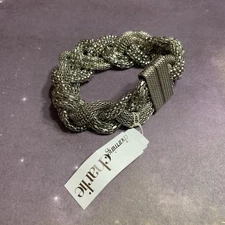 Charming Charlie Silver Mesh Braided Magnetic Bracelet Sparkly Glam Bling