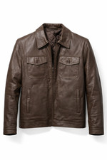 Handmade Brown Harrington Jacket Premium Sheep Leather with Classic Collar XL