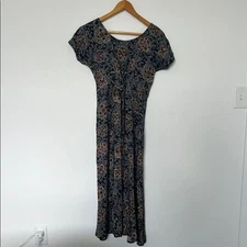 Vintage Mixit Blue Floral Midi Dress Cottagecore Boho Feminine Size 3/4