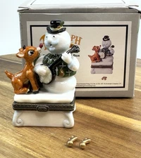 PHB Porcelain Hinged Trinket Box Rudolph Red Nosed Reindeer & Sam The Snowman