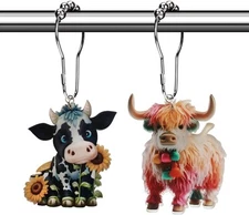 Farm Cow Shower Curtain Hooks Rings - Metal Silver 