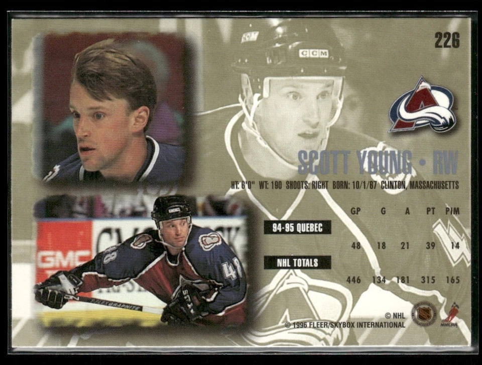 1995-96 FLEER ULTRA EXTRA SCOTT YOUNG COLORADO AVALANCHE #226 - Image 2 of 3
