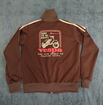 Vespa Piaggio Scooter Hoodie Hooded Sweat Jacket With Zip Brown Size M