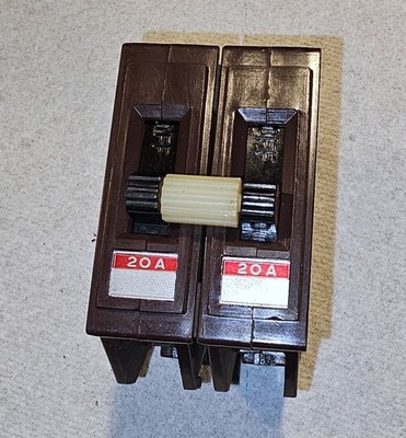 Wadsworth 20A 2-Pole Circuit Breaker, 120-240VAC, Cat. No. A220, Plastic Foot,