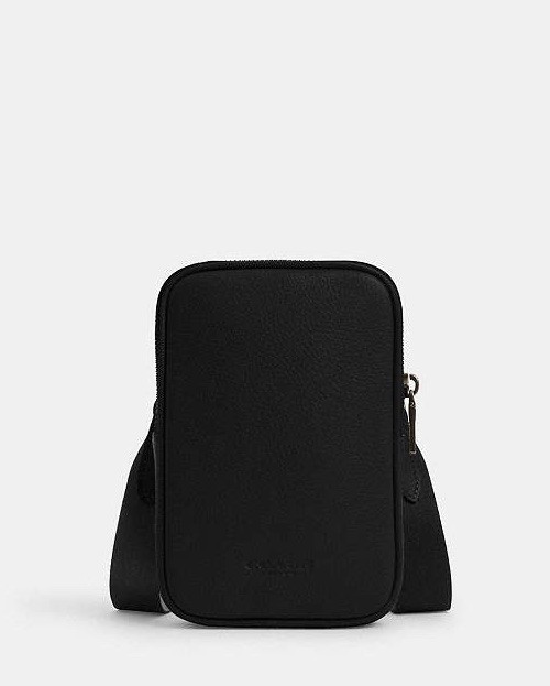 Coach CS044 Aden Crossbody Black Pebbled Leather Zip Bag Unisex