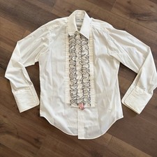 Vintage 70s Lion of Troy Formal Shirt Men 16-34 White Black Ruffle Bib Tuxedo