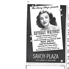 Print Ad Beverly Whitney Canadas Songstress Russ Smith Orchestra Savoy Plaza NYC