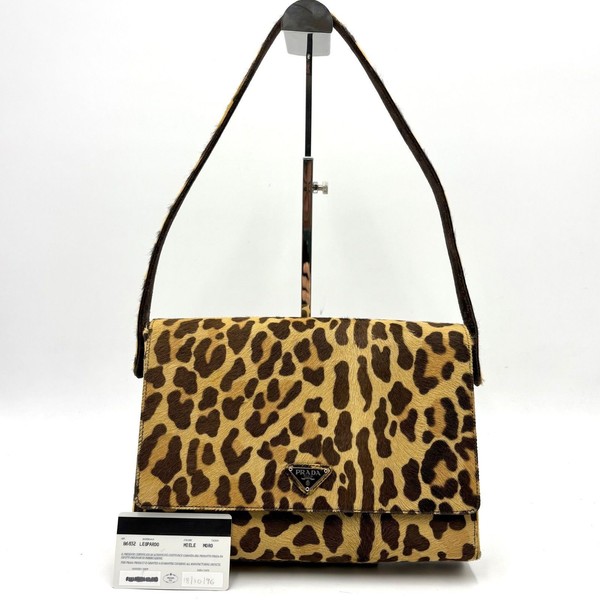 Auth Prada Leopard-Print Pony Hair Shoulder Bag B6832 3Y1103