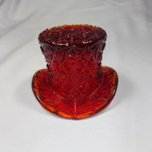 VTG Red Fenton Daisy & Button Amberina Glass Hat 1960s Toothpick Trinket Holder
