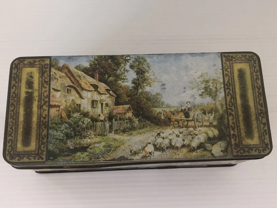 Vintage British Biscuit Tin Pastoral English Countryside Made England 25cm - image 3 of 4