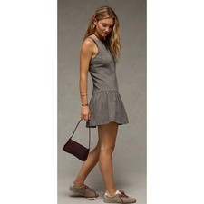 American Eagle Plaid Drop Waist Mini Dress Grey Bows Small Dark Academia Preppy