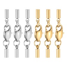 6Set 2mm Leather Cord End Caps with Lobster Claw Clasps Connector, Silver/Gold