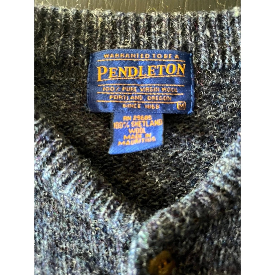 Pendleton Shetland Wool Button Neck Sweater Blue Knit Pullover - Image 4 of 4