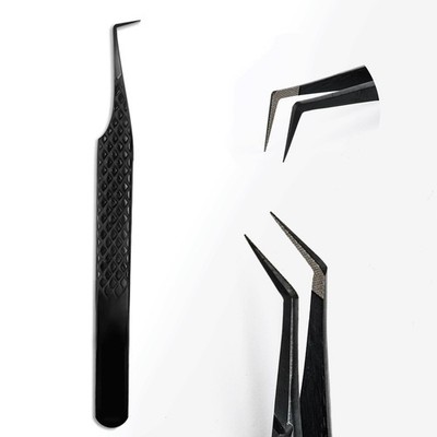 90 Degree Lash Tweezers for Eyelash Extensions, Diamond Grip Fiber Tip for Volum