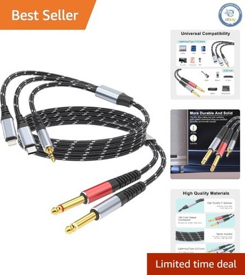 High-Fidelity 6ft Lightning Y-Cable to Dual 6.35mm for iPhone & USB-C Devices