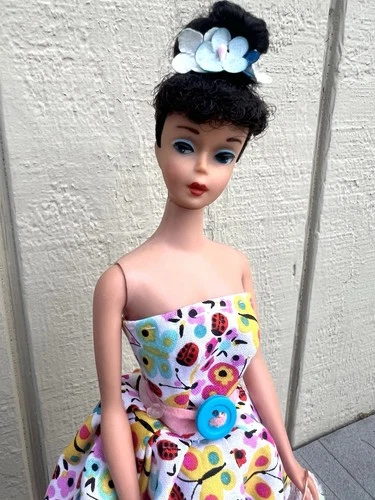 Vintage Barbie Brunette Ponytail #5 Or #6- With Handmade Dress - Cut Hair