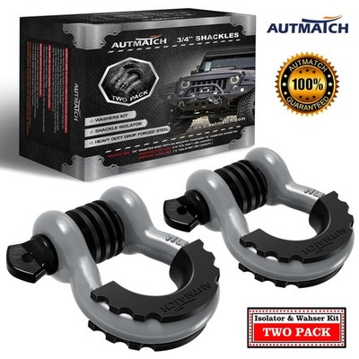 AUTMATCH D Ring Shackle 3/4'' Heavy Duty For Off Road Recovery, Gray & Black